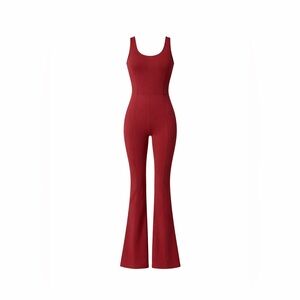 Z By Zella Red Flare Leg Jumpsuit Built-In Bra Athleisure Yoga Small Crossback